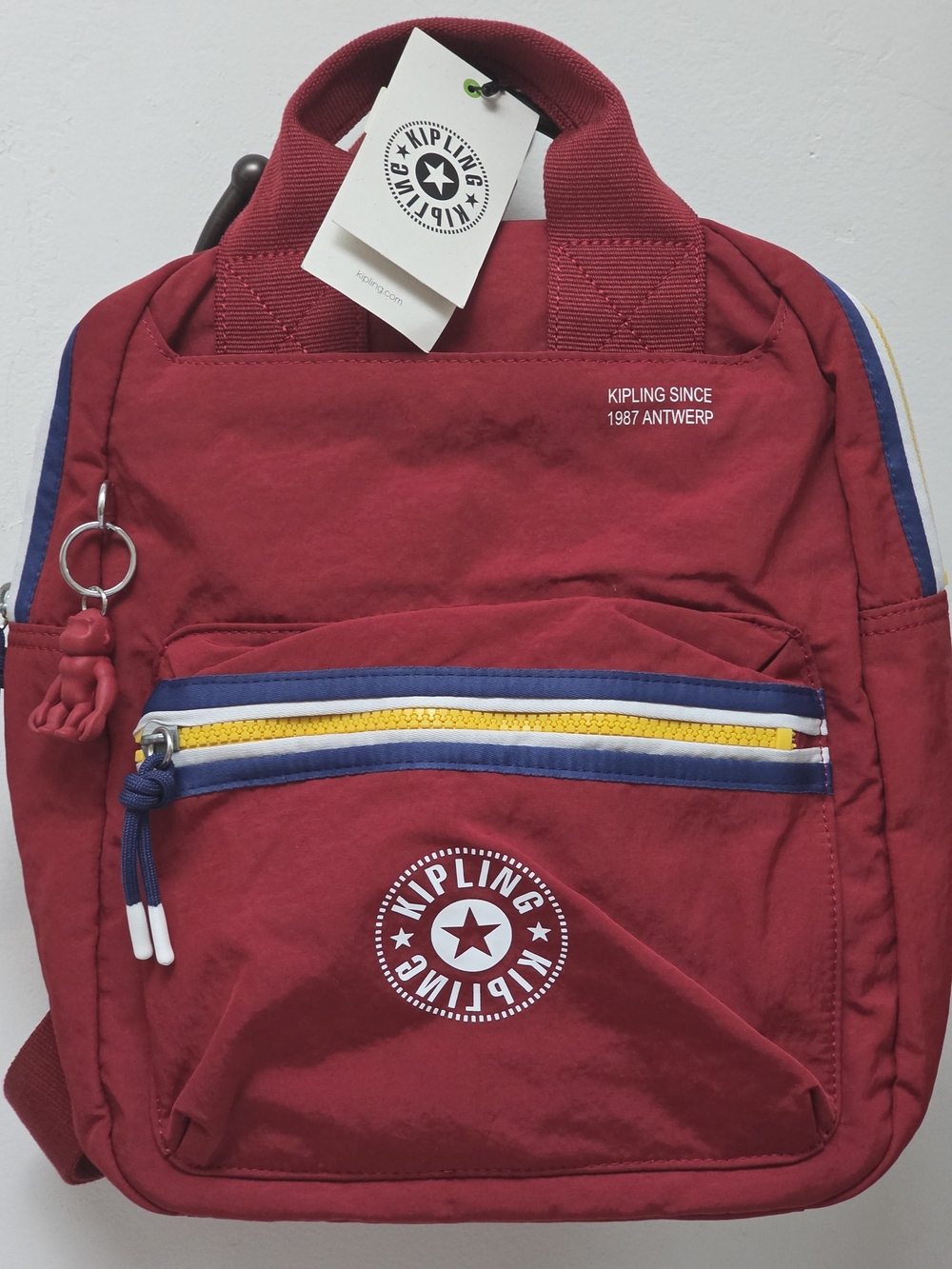 Kipling Seoul Moriko Carmine Backpack With Monkey Charm